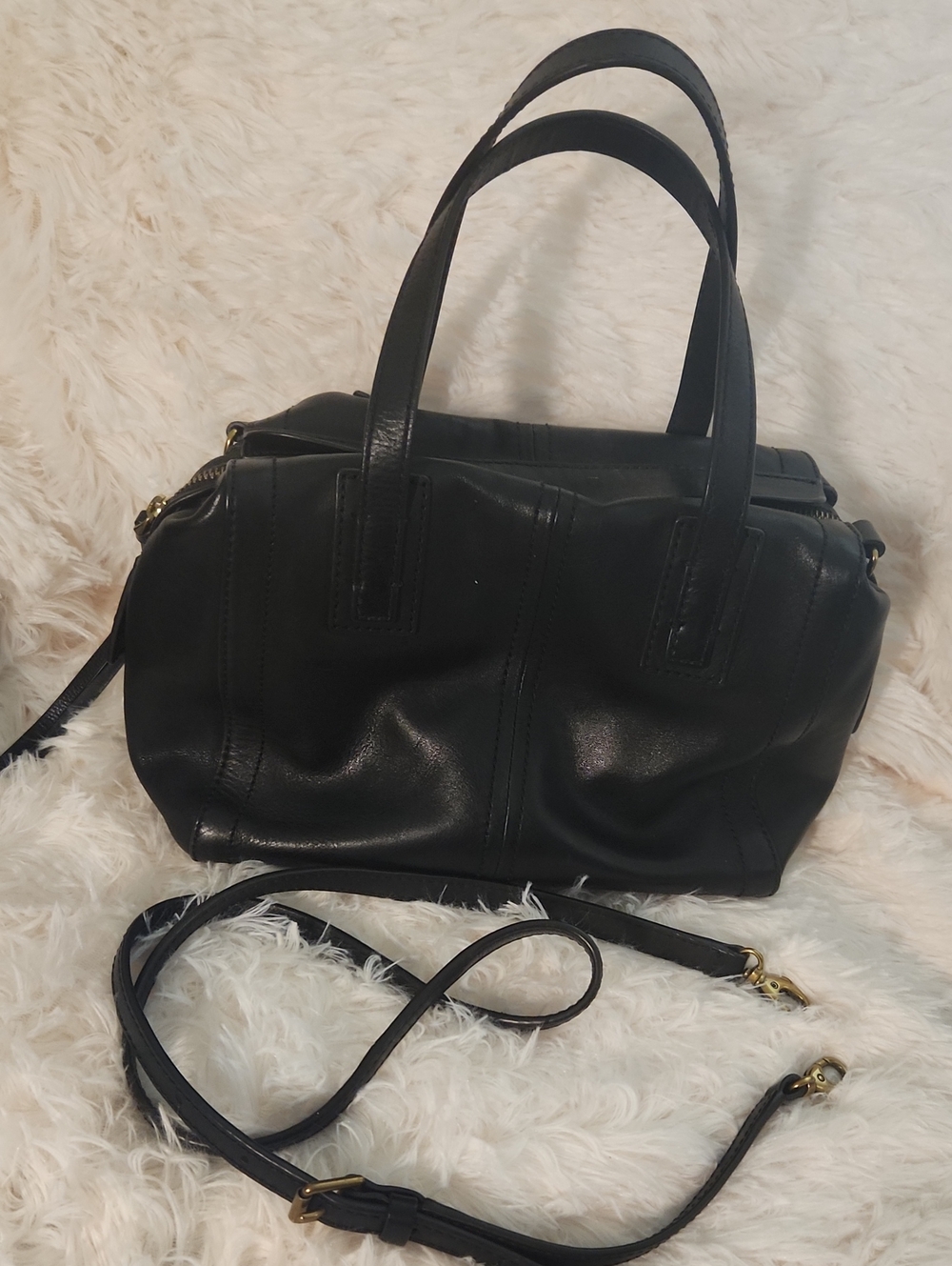 FOSSIL Black Leather Sydney Satchel Crossbody Boston Speedy Ryder